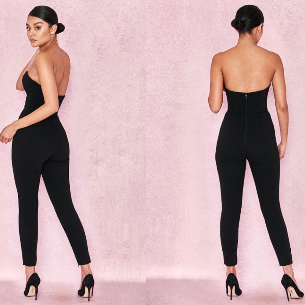 RARE HOUSE OF CB 'Milli' Black Crepe Corseted Jumpsuit NWOT - Picture 4 of 5